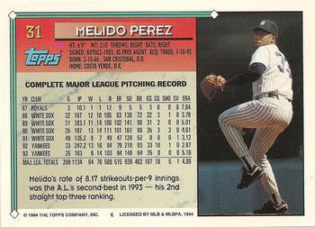 1994 Topps Melido Perez # 31 New York Yankees