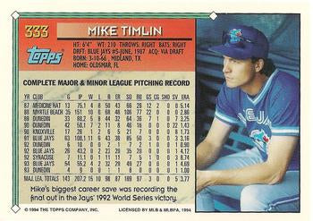 1994 Topps Mike Timlin # 333 Toronto Blue Jays
