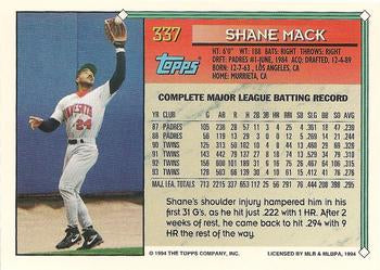 1994 Topps Shane Mack # 337 Minnesota Twins