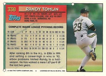 1994 Topps Randy Tomlin # 338 Pittsburgh Pirates