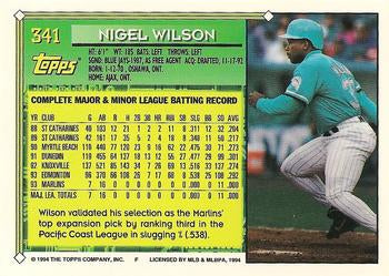 1994 Topps Nigel Wilson FS # 341 Florida Marlins