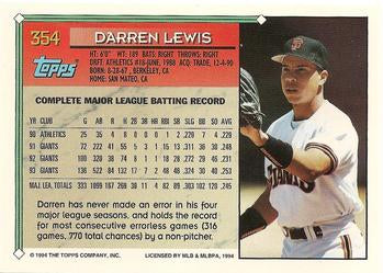 1994 Topps Darren Lewis # 354 San Francisco Giants