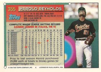 1994 Topps Harold Reynolds # 355 Baltimore Orioles