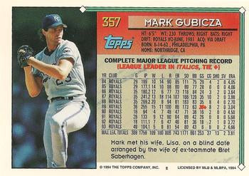 1994 Topps Mark Gubicza # 357 Kansas City Royals