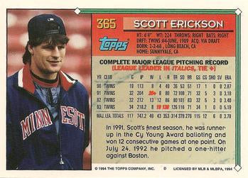 1994 Topps Scott Erickson # 365 Minnesota Twins