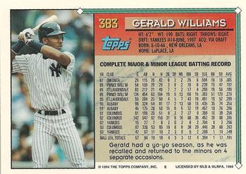 1994 Topps Gerald Williams # 383 New York Yankees