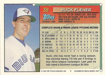 1994 Topps Huck Flener RC # 39 Toronto Blue Jays