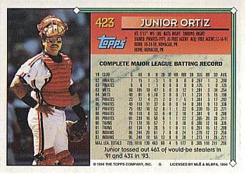 1994 Topps Junior Ortiz # 423 Cleveland Indians