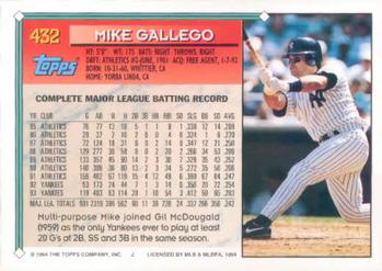 1994 Topps Mike Gallego # 432 New York Yankees