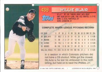 1994 Topps Willie Blair # 439 Colorado Rockies