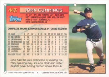 1994 Topps John Cummings # 443 Seattle Mariners