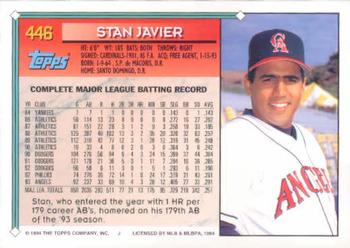 1994 Topps Stan Javier # 446 California Angels