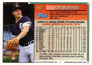 1994 Topps Joe Boever # 467 Detroit Tigers