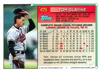 1994 Topps Tom Glavine # 475 Atlanta Braves