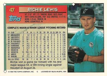 1994 Topps Richie Lewis # 47 Florida Marlins