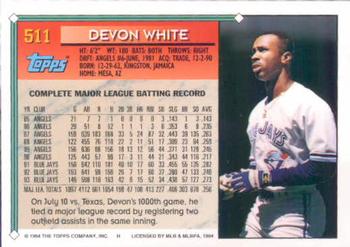 1994 Topps Devon White # 511 Toronto Blue Jays