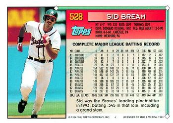 1994 Topps Sid Bream # 528 Atlanta Braves