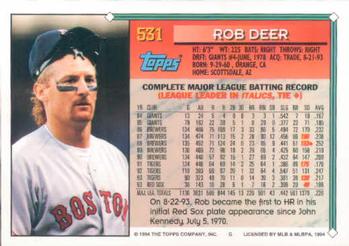 1994 Topps Rob Deer # 531 Boston Red Sox