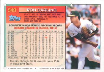 1994 Topps Ron Darling # 549 Oakland Athletics