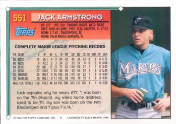 1994 Topps Jack Armstrong # 551 Florida Marlins
