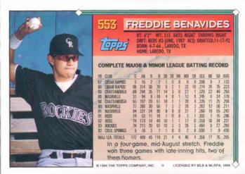 1994 Topps Freddie Benavides # 553 Colorado Rockies