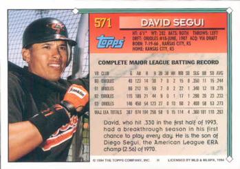 1994 Topps David Segui # 571 Baltimore Orioles