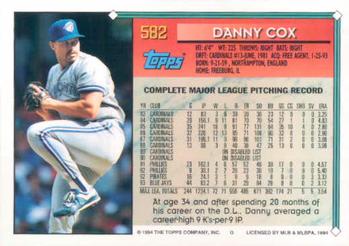 1994 Topps Danny Cox # 582 Toronto Blue Jays