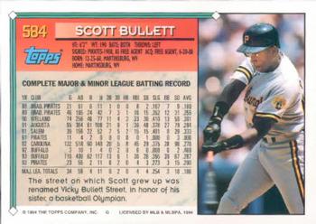 1994 Topps Scott Bullett # 584 Pittsburgh Pirates
