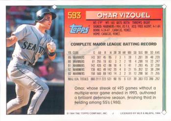 1994 Topps Omar Vizquel # 593 Seattle Mariners