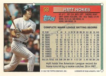 1994 Topps Matt Nokes # 59 New York Yankees