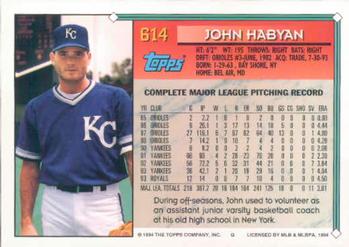 1994 Topps John Habyan # 614 Kansas City Royals