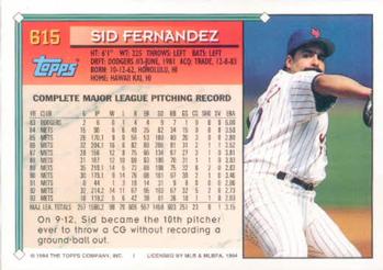 1994 Topps Sid Fernandez # 615 New York Mets