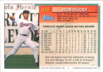 1994 Topps Rob Ducey # 618 Texas Rangers
