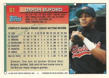 1994 Topps Damon Buford # 61 Baltimore Orioles