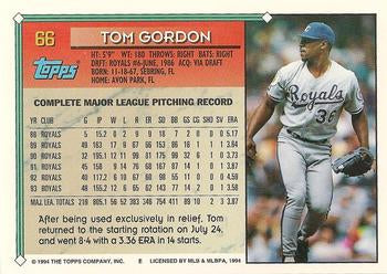 1994 Topps Tom Gordon # 66 Kansas City Royals