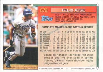 1994 Topps Felix Jose # 672 Kansas City Royals
