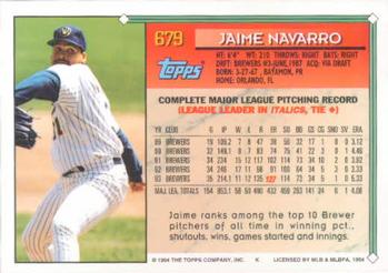 1994 Topps Jaime Navarro # 679 Milwaukee Brewers