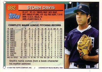 1994 Topps Storm Davis # 682 Detroit Tigers