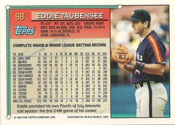 1994 Topps Eddie Taubensee # 68 Houston Astros