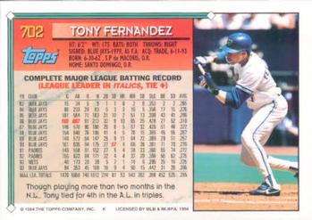 1994 Topps Tony Fernandez # 702 Toronto Blue Jays