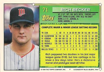 1994 Topps Rich Becker FS # 71 Minnesota Twins