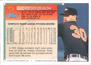 1994 Topps Gregg Olson # 723 Baltimore Orioles