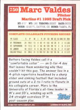 1994 Topps Marc Valdes DPK, RC # 750 Florida Marlins