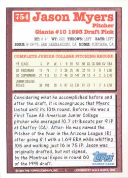 1994 Topps Jason Myers DPK, RC # 754 San Francisco Giants