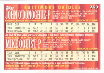 1994 Topps John O'Donoghue / Mike Oquist CA, RC # 763 Baltimore Orioles