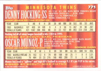 1994 Topps Denny Hocking / Oscar Munoz CA, RC # 771 Minnesota Twins