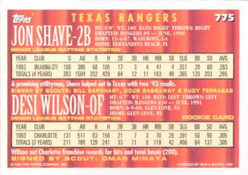 1994 Topps Jon Shave / Desi Wilson CA, RC # 775 Texas Rangers