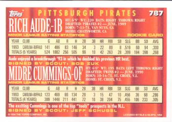 1994 Topps Rich Aude / Midre Cummings CA, RC # 787 Pittsburgh Pirates