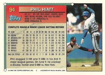 1994 Topps Phil Hiatt # 94 Kansas City Royals