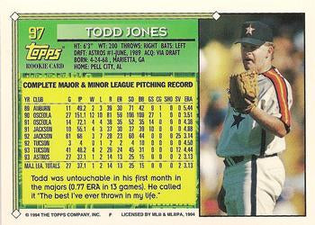 1994 Topps Todd Jones FS, RC # 97 Houston Astros